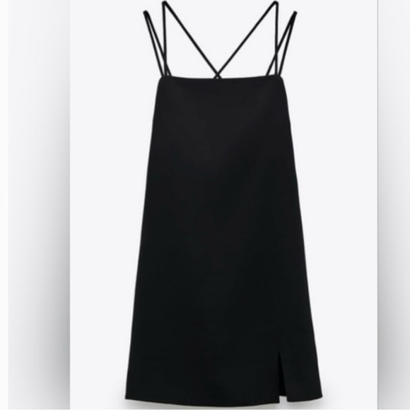 Zara Black Spaghetti Strap Mini Dress with side Slit size Small - Picture 2 of 9